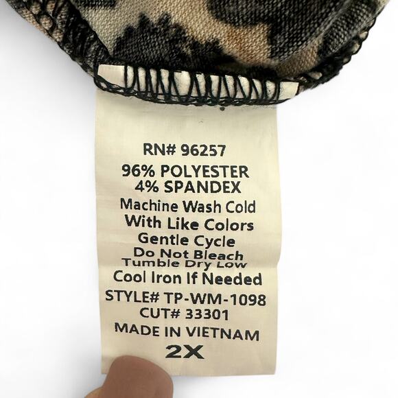 PerCeption Women's Puff Sleeve Top Blouse 2X Black Brown Chetah Animal Print - Picture 6 of 8